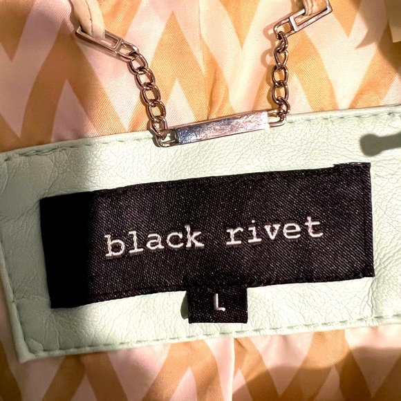 Large Baby Blue Black Rivet Vegan Leather Jacket. - Picture 3 of 3